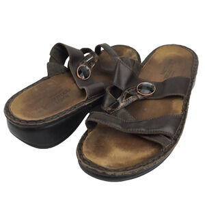 NAOT Brown Leather Sandals Strappy Slides Jewel Women's Size EUR 39 US 8